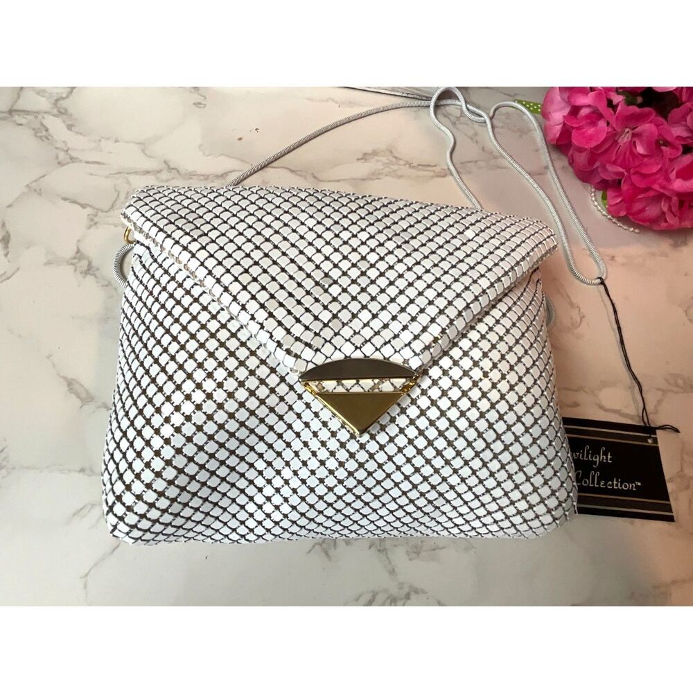 La Regale Twilight white mesh bag Vintage 1970's glam NWT long chain handle